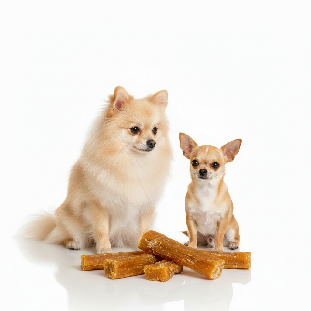 Small Dog Breed Enjoying Animigo Yak Cheese Churpi Chew – Natural Long Lasting